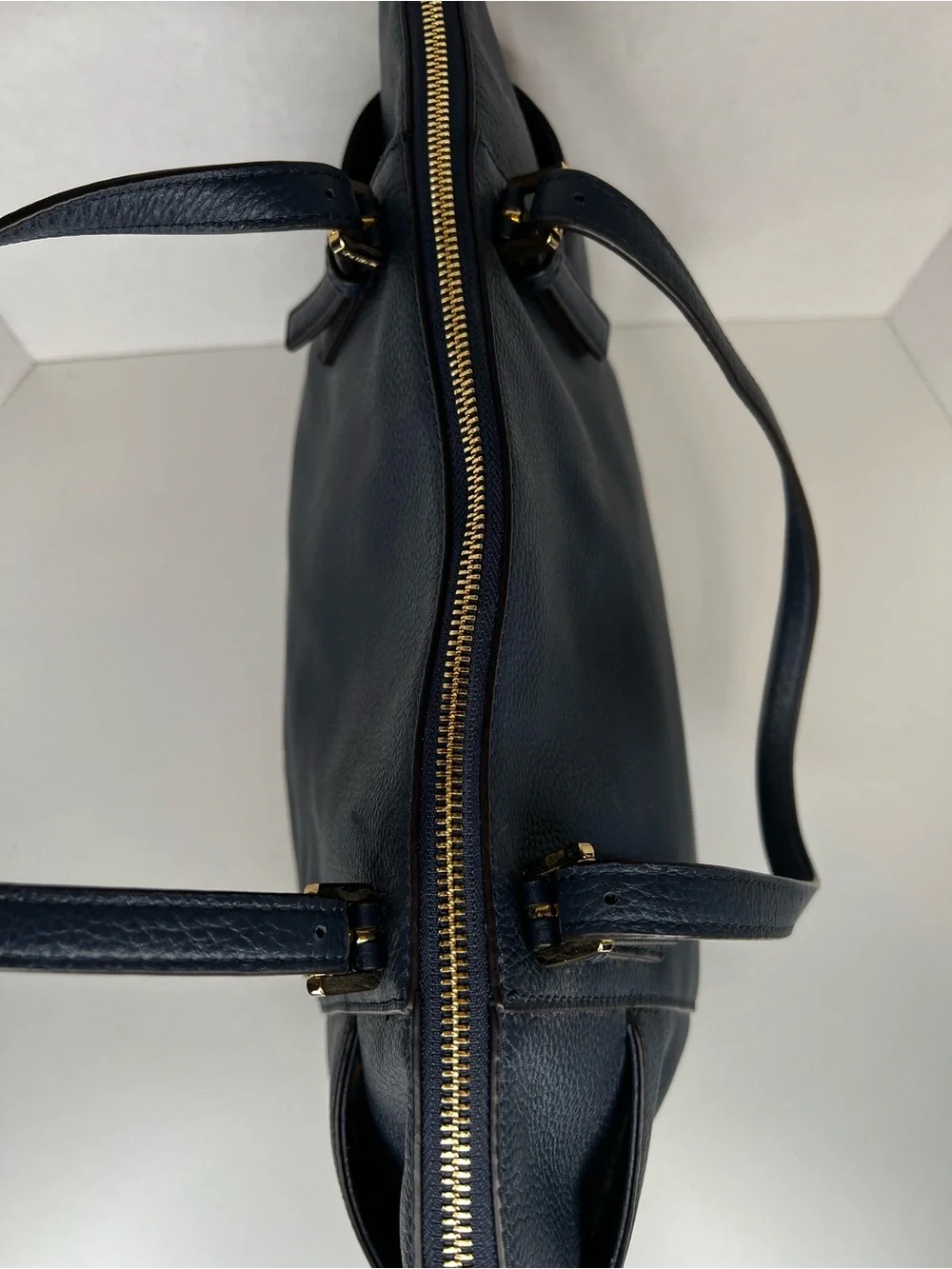 Michael Kors Navy Pebbled Leather Tote with Gold Hardware - Picture 7 of 9